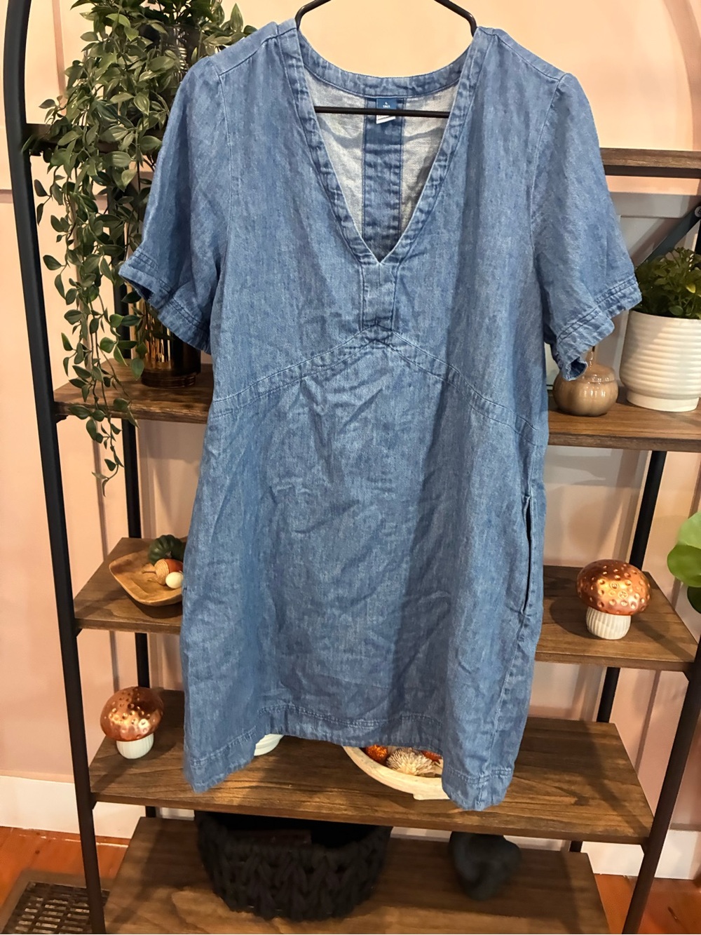 Light Blue Chambray V-Neck Women's Dress